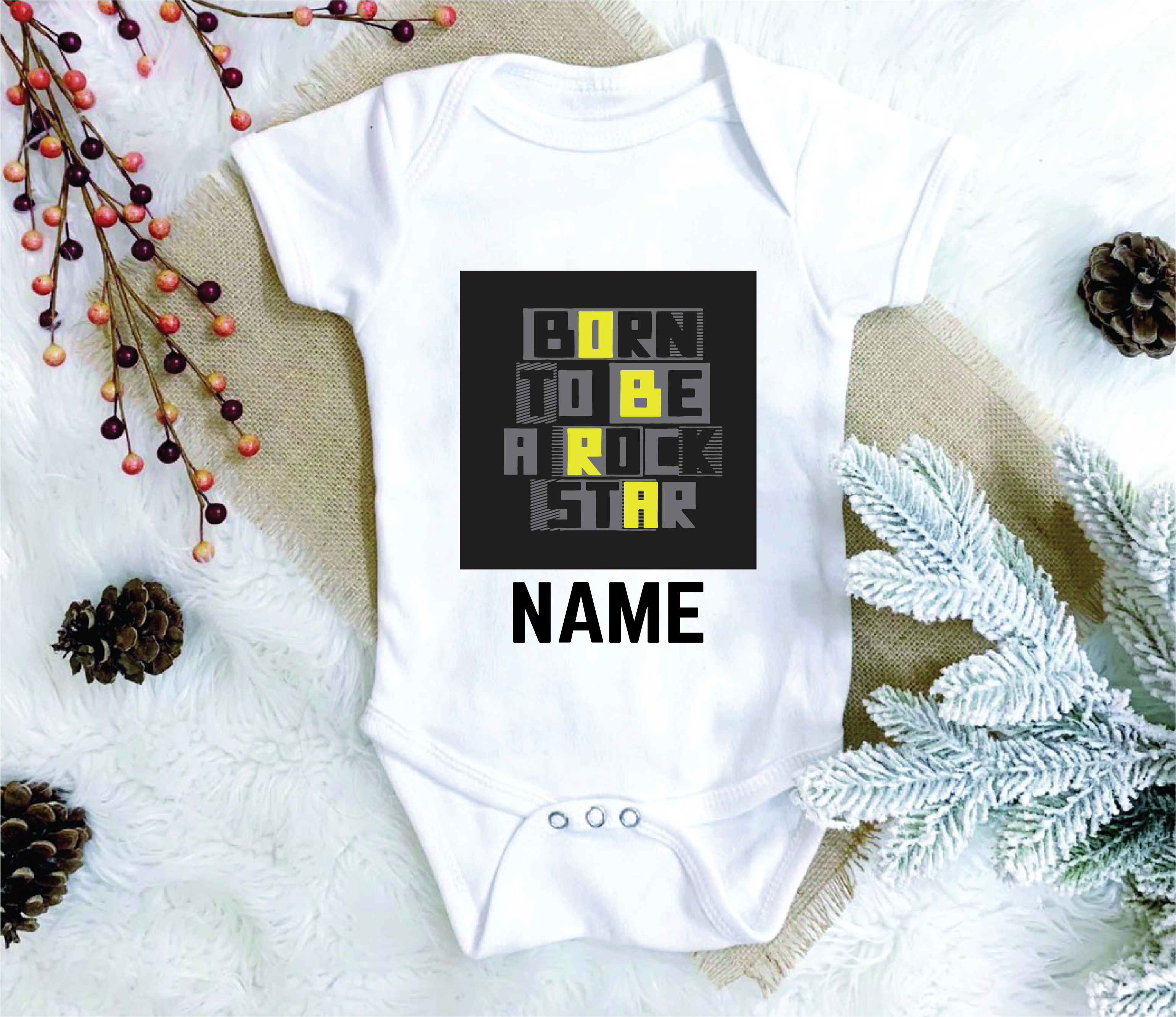 Personalised Born to be a Rockstar White Cotton Baby Romper